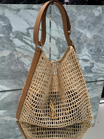 Y*L oxalis bag in raffia macramÉ color natural 14.6x15.7x1.2inches