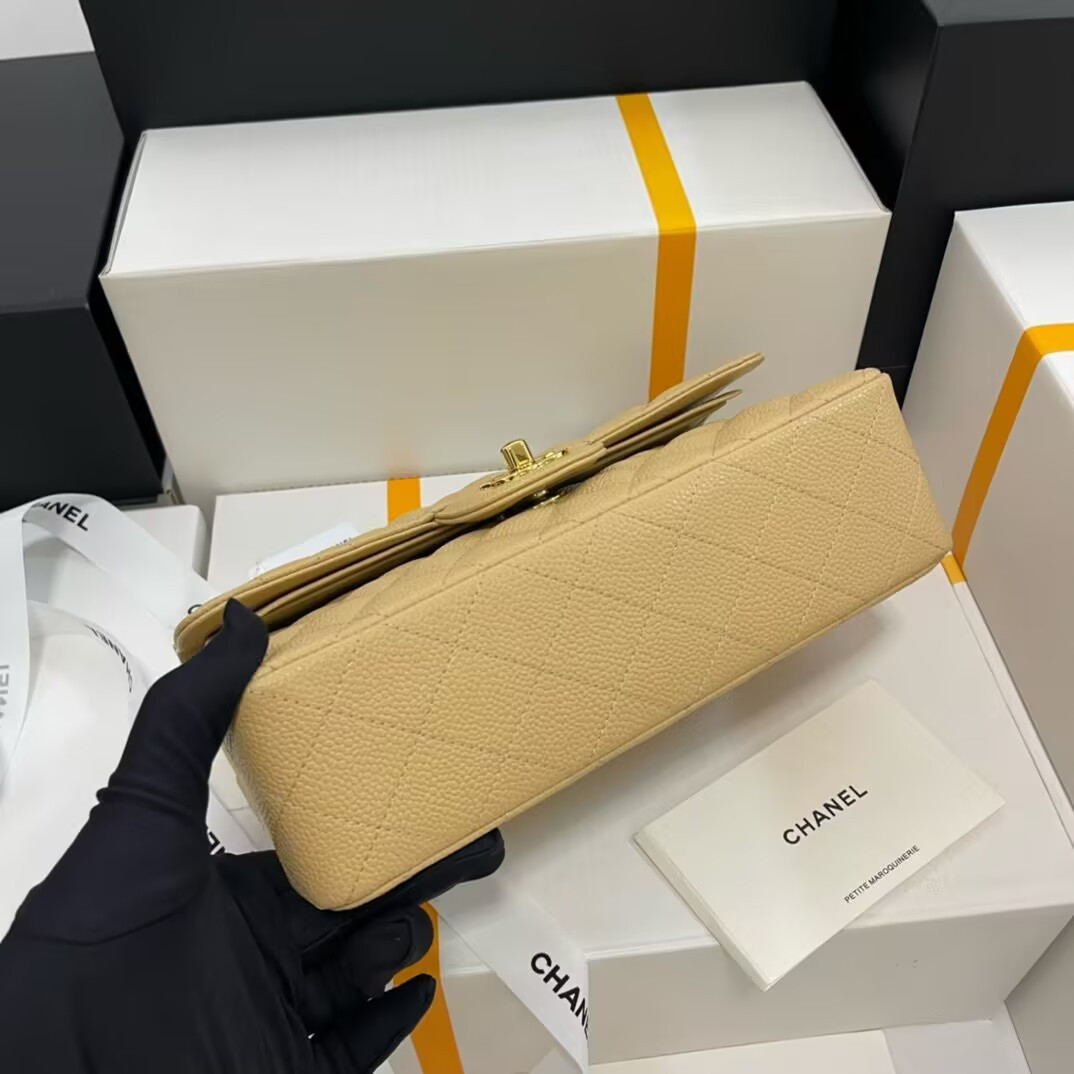 Ch*el small classic handbag grained calfskin 14.5×23×6cm