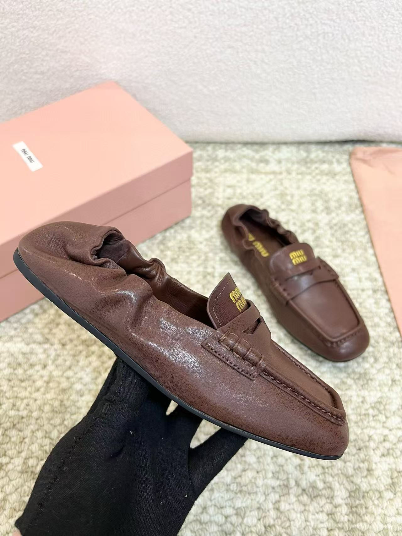 UA Miu Miu Ruches Nappa Leather Loafers