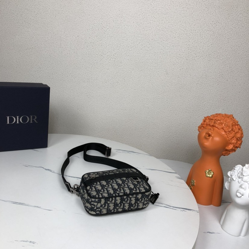 D*or mini safari bag with strap beige and black D*or oblique jacquard 6.5 x 5 x 1.5 inches