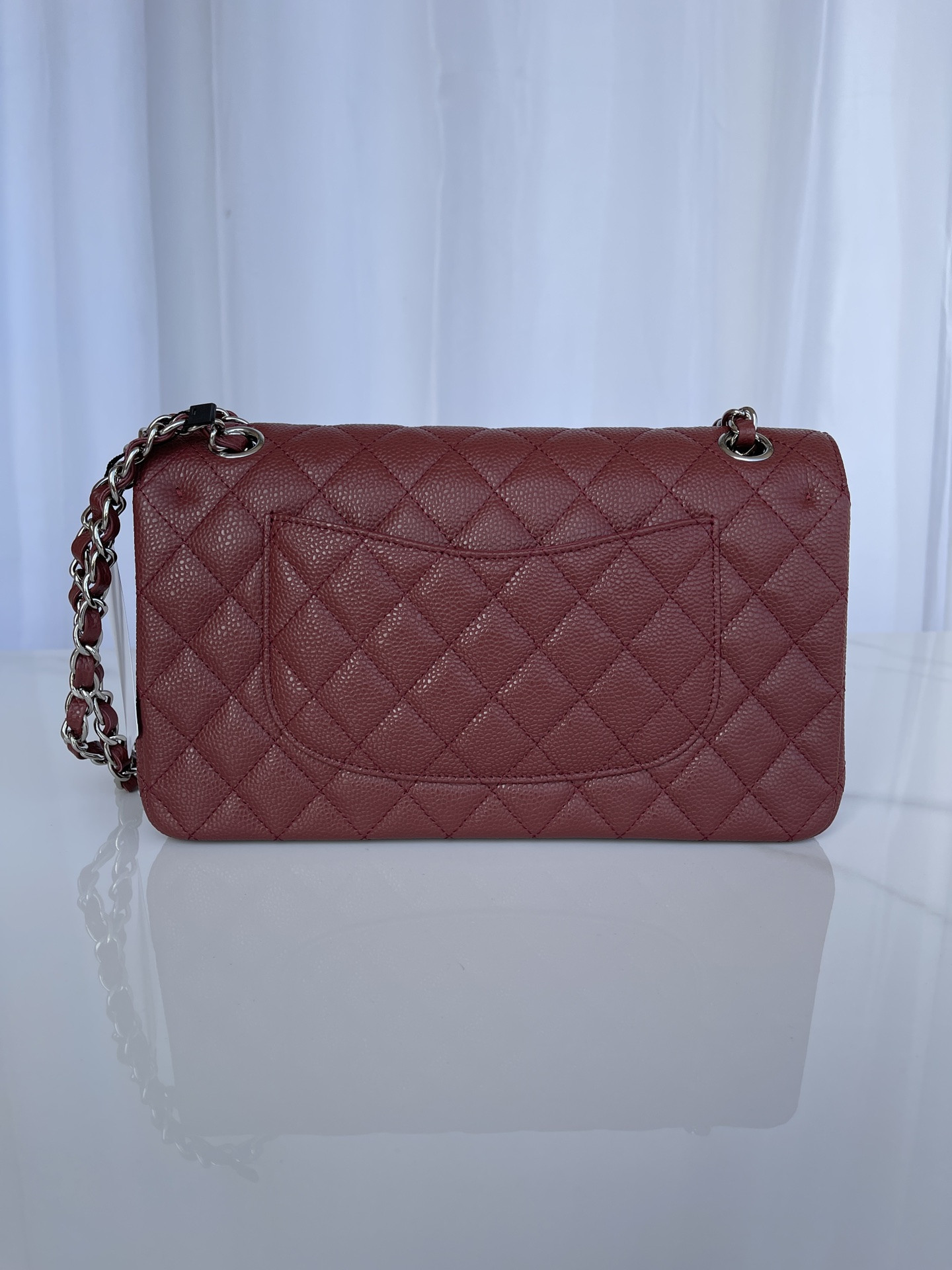 Ch*el classic handbag silver-tone metal 6 × 9.9 × 2.5 in