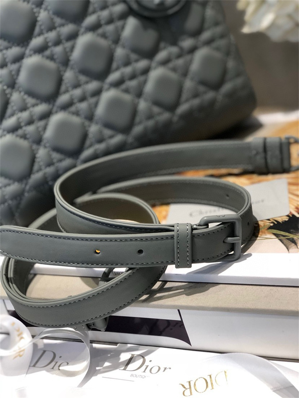 medium lady D*or bag 9.5 x 8 x 4.5 inches