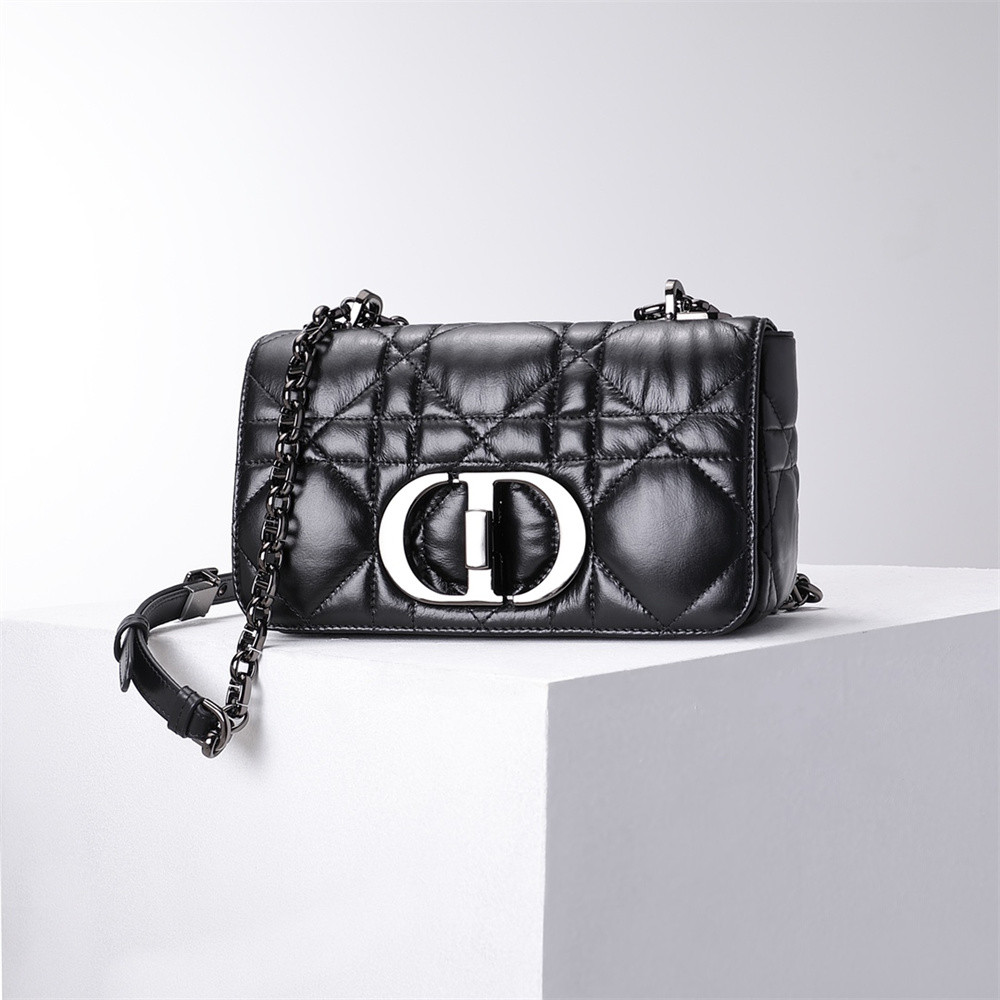 small d*or caro bag black S*pple cannage calfskin with silver hardware 20 x 12 x 7 cm