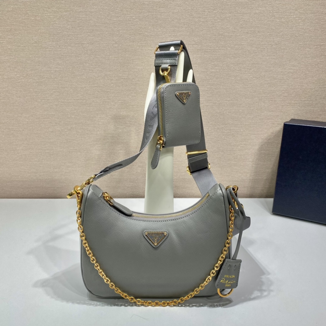 Pra*a re-edition 2005 saffiano leather bag grey