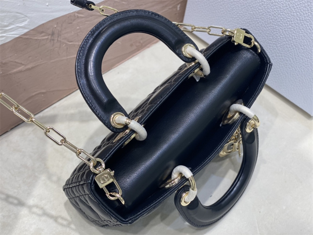 SMALL LADY D-JOY BAG Black Cannage 22 x 12 x 6 cm