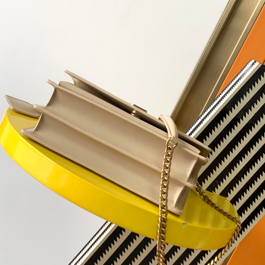 Y*L sunset medium in coated-bark leather beige 8 x 6.2 x 2.5 inches