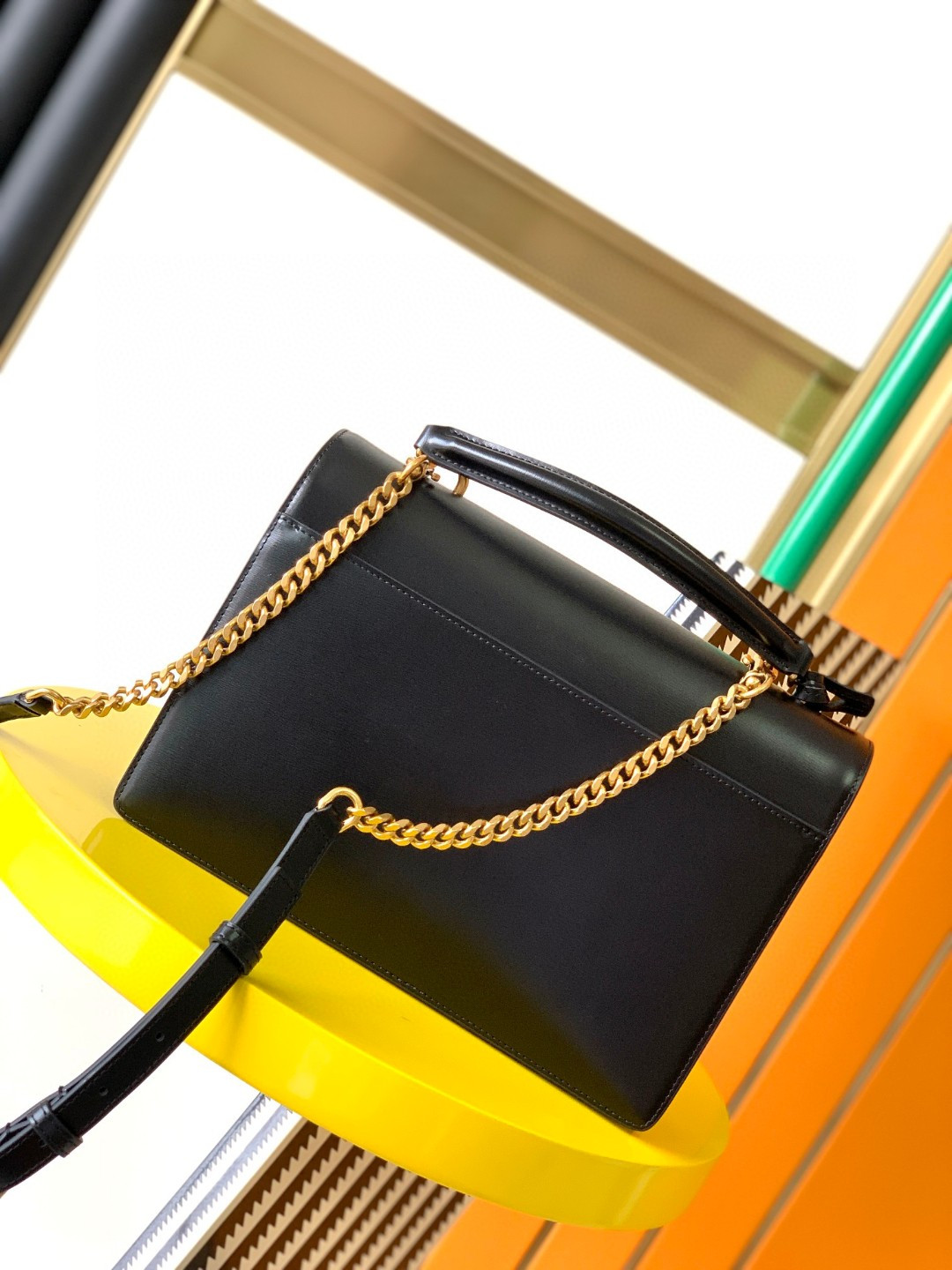 Y*L sunset large in smooth leather black white 10.6 x 7 x 3.1 inches