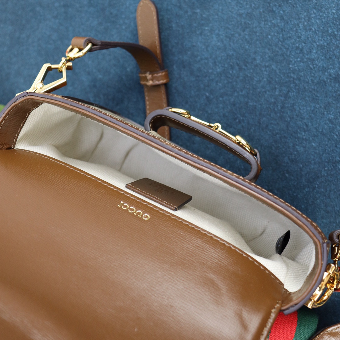 G*u*i horsebit 1955 mini bag beige and ebony 8.1"w x 5.7"h x 2"d