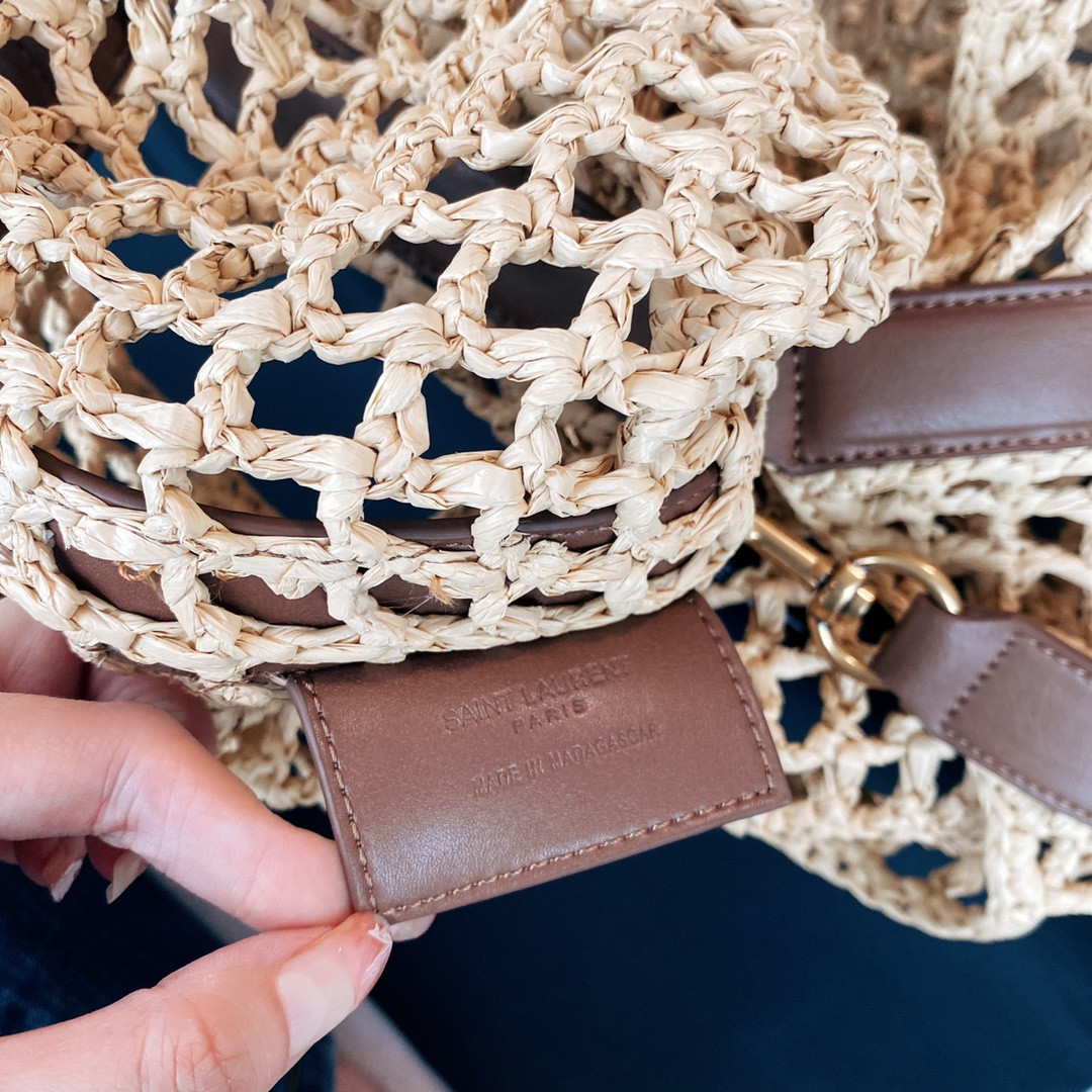 Y*L oxalis bag in raffia macramÉ color natural 14.6x15.7x1.2inches