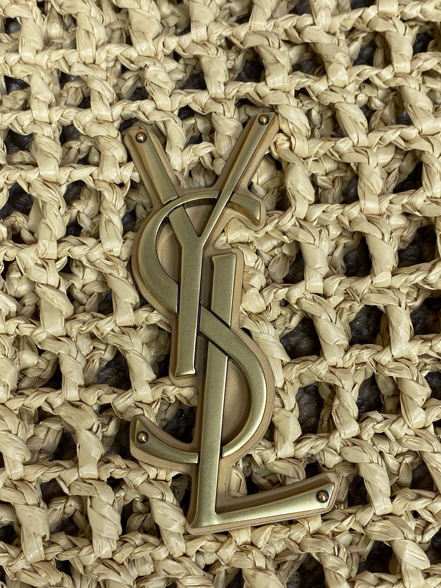 Y*L oxalis bag in raffia macramÉ color natural 14.6x15.7x1.2inches