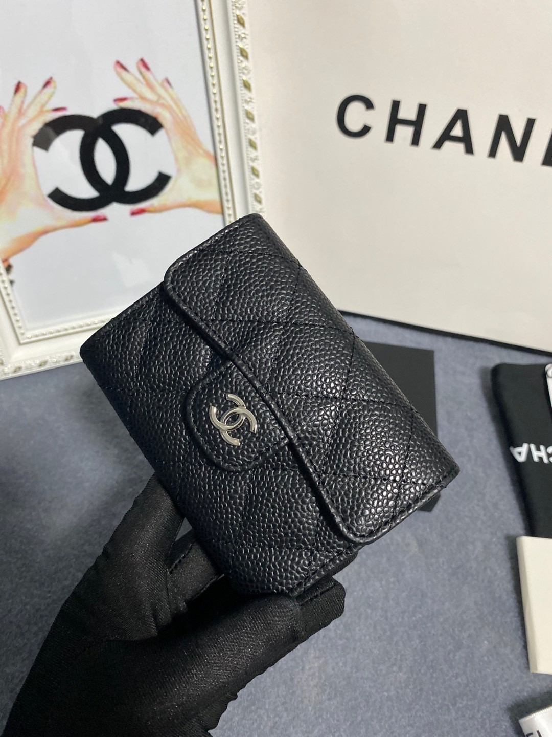 Ch*el flap wallet 12 x 8.5cm