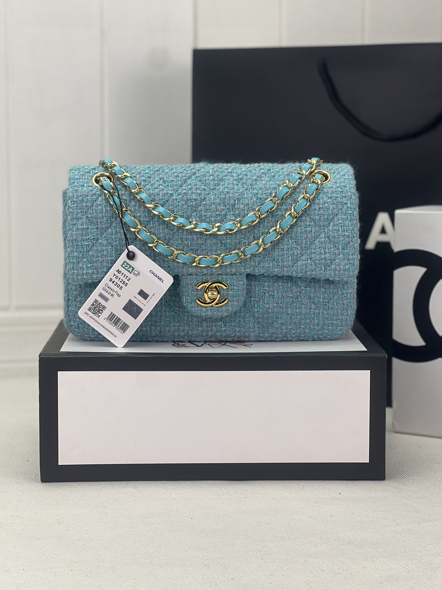 Ch*el classic 11.12 handbag tweed & gold-tone metal 6 × 9.9 × 2.5 in