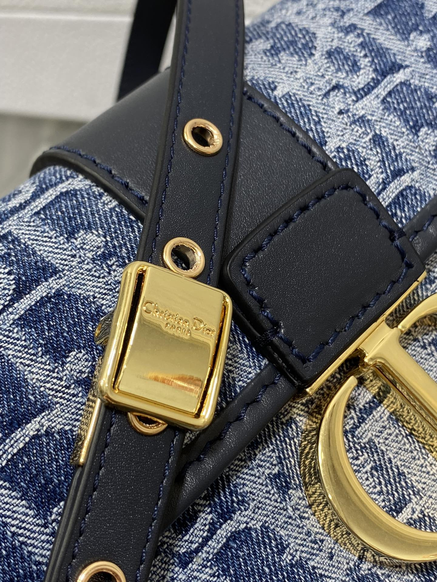 D*or 30 montaigne east-west bag with chain blue denim D*or oblique jacquard  21 x 12 x 6 cm